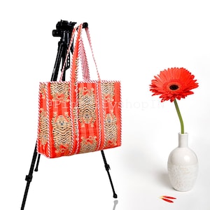 Handmade Quilted Tiger Print Cotton Tote: Reversible Boho Bag