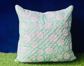 Floral Print Cotton Cushion Cover: Neutral Linen Feel Throw Pillow
