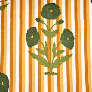 Green Floral Cotton Fabric: Indian Block Print, 44&quot; Wide