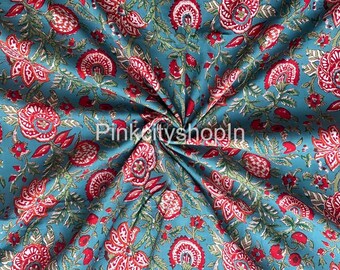 Floral Block Print Fabric: Handmade Cotton Fabric By The Yard