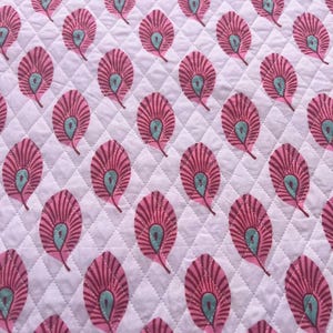 Peacock Feather Printed Quilted Fabric, Diamond Quilted Fabric, Soft Cotton Fabric, Home Decor, DIY Project Fabric, Per-Quilted Fabric