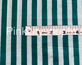 Pine Green Stripe Cotton Fabric: Hand Block Printed, 42" Wide