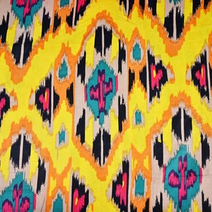 Yellow Ikat Cotton Fabric: Indian Screen Print Fabric By The Yard