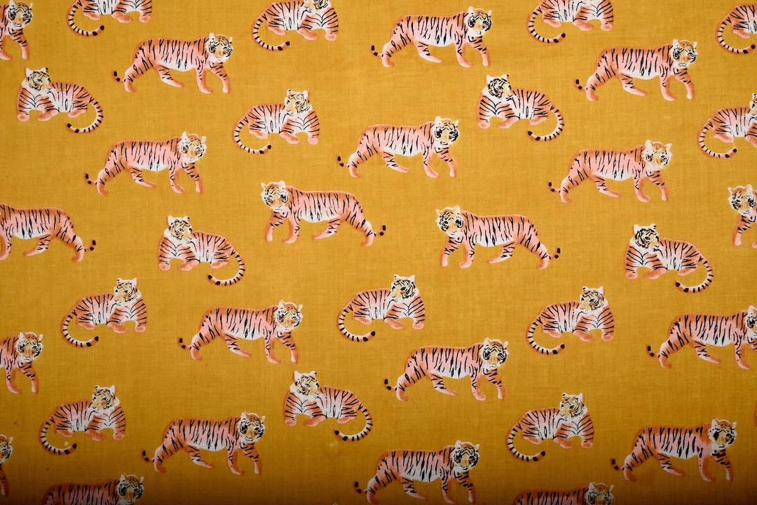 Tibetan Tiger Print Cotton Fabric: Vintage Style, Mustard & Brown - Etsy