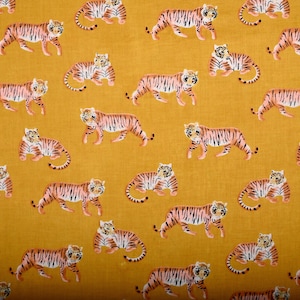 Tibetan Tiger Print Cotton Fabric: Vintage Style, Mustard & Brown
