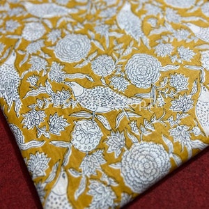 Hand Block Print Cotton Fabric: Floral Bird Dress Material