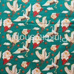 Green Bird Cotton Fabric: Indian Dress Making Fabric By The Yard