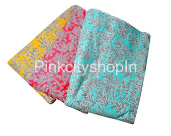 Floral Cotton Fabric: Glossy Hand-Printed Dress Material By The Yard