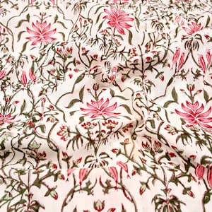 Hand Block Printed Cotton Fabric: Floral Indian Fabric By The Yard