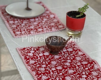 Hand Block Print Quilted Cotton Placemats: Boho Dining Table Mats