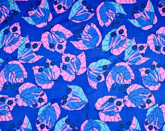 Blue Leaf Print Cotton Voile Fabric: Indian Dress Making Fabric By The Yard