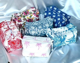 Wholesale Lot Toiletry Bag, Block Printed Bag, Quilted Makeup Bag, Man Shewing Bags, Gift For Birthday Christmas Women