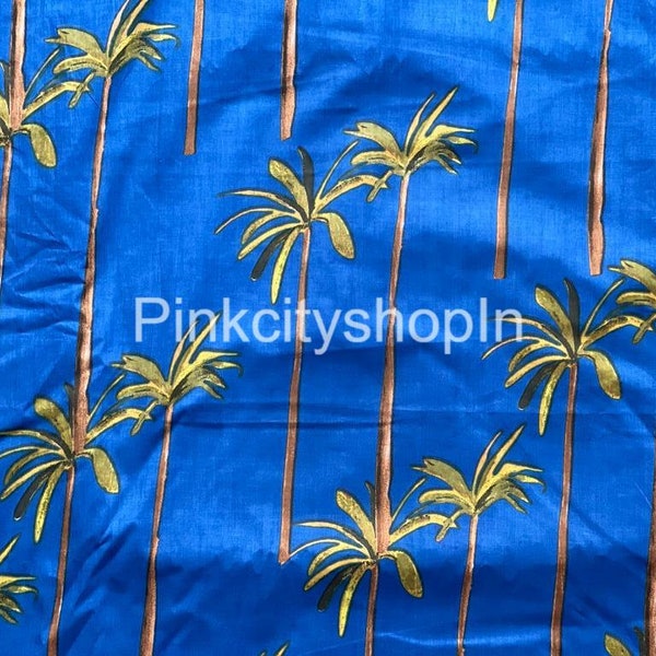 Tissu de palmier bleu, tissu par cour, tissu de coton indien, tissu de fabrication de robes pour femmes, tissu de chemise pour hommes