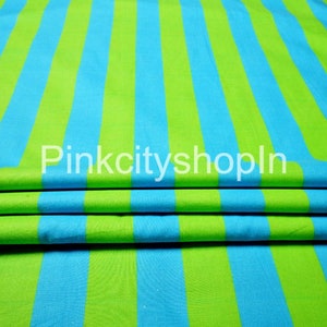 Lawn Green And Aqua Stripe Fabric, Ideal For Upholstery, Curtain, Pillow, Quilt, Home Decor, 100% Cotton Fabric, Fabric By The Yard