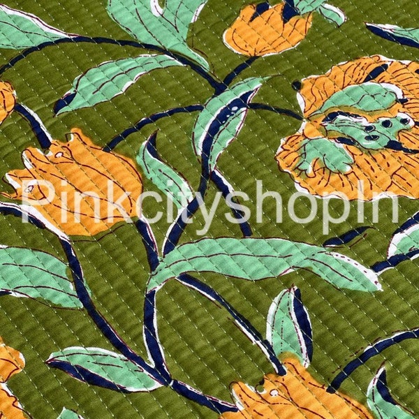 Yellow Floral Quilted Fabric, Fabric By The Yard, 100% Cotton Fabric, Fabric For Table Runner Jacket sewing product, Quilting Projects