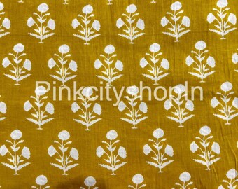 Floral Block Print Cotton Fabric: Dressmaking & Upholstery By The Yard