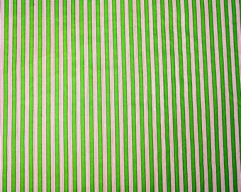 Hand Block Print Cotton Fabric, Green Stripe, Sold by Yard, Sewing Quilting Dressmaking