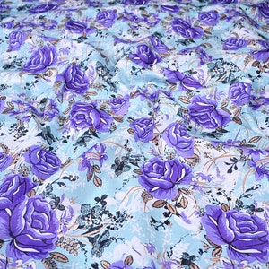 Blue Floral Cotton Fabric: Indian Dress Making Material By The Yard