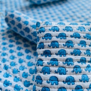 Elephant Print Baby Quilt Set: Handmade Cotton Indian Quilt (36&quot; x 48&quot;)