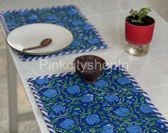 Block Print Quilted Cotton Placemats: Reversible Boho Table Decor