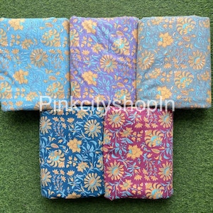 Hand Block Printed Indian Cotton Fabric: Floral Print By The Yard