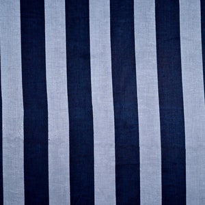 Hand Printed Cotton Stripe Fabric: Gray Blue Voile