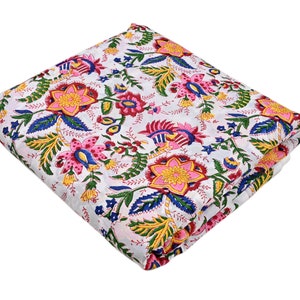 Hand Block Printed Cotton Fabric: Rainbow Floral Print, 42 Inch Wide