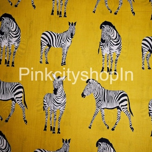 Yellow Zebra Print Fabric: Pure Cotton Quilting Sewing Fabric