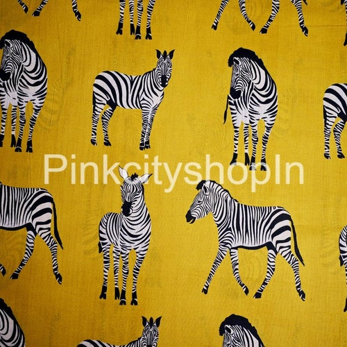 Yellow Zebra Print Fabric: Pure Cotton Quilting Sewing Fabric