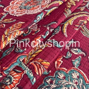Big Flower Print Quilted Fabric, Indian Heavy Cotton Fabric, Home Decor Fabric, Fabric By The Yard, Vintage fabric, Fabric For Jacket