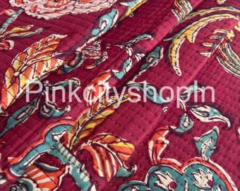 Quilted Cotton Fabric By The Yard: Vintage Indian Flower Print