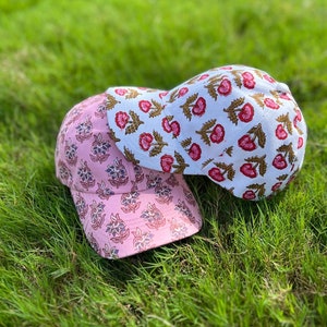 Floral Cotton Travel Cap: Unisex Sun Protection, Hand Block Printed