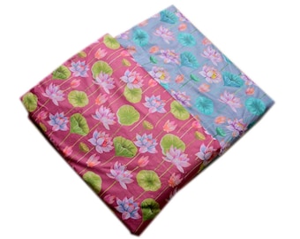 Elegante tela de algodón con flores de loto para ropa de mujer, manualidades y decoración del hogar: tela suave, versátil y hermosa,