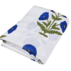 Mughal Flower Block Print Cotton Fabric: Indian Voile By The Yard
