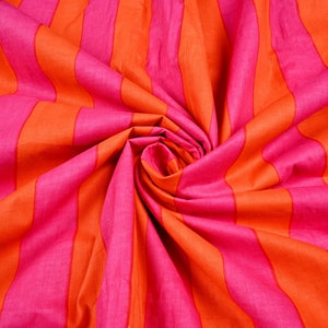 Orange and Pink Stripe Cotton Fabric: Indian Hand Printed Voile By The Yard