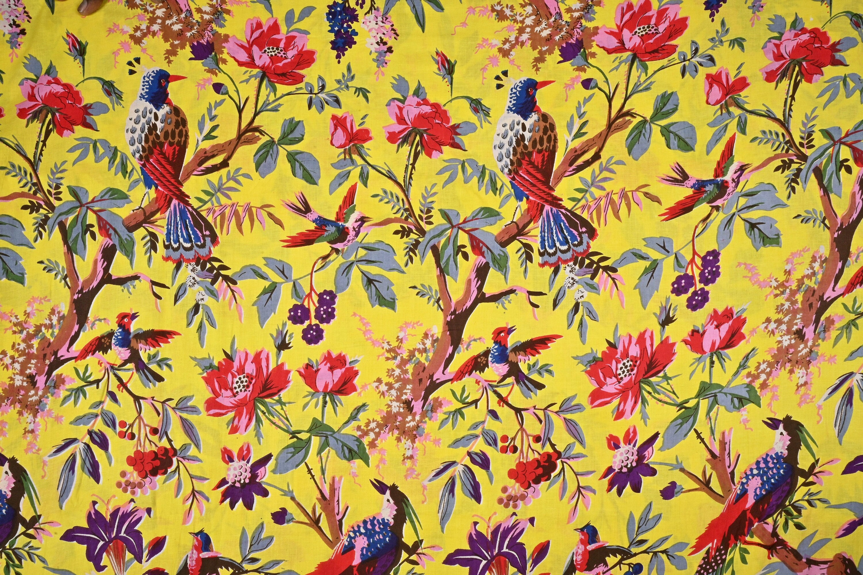 New Bird Print Fabric Indian Soft Cotton Fabric by the Yard 