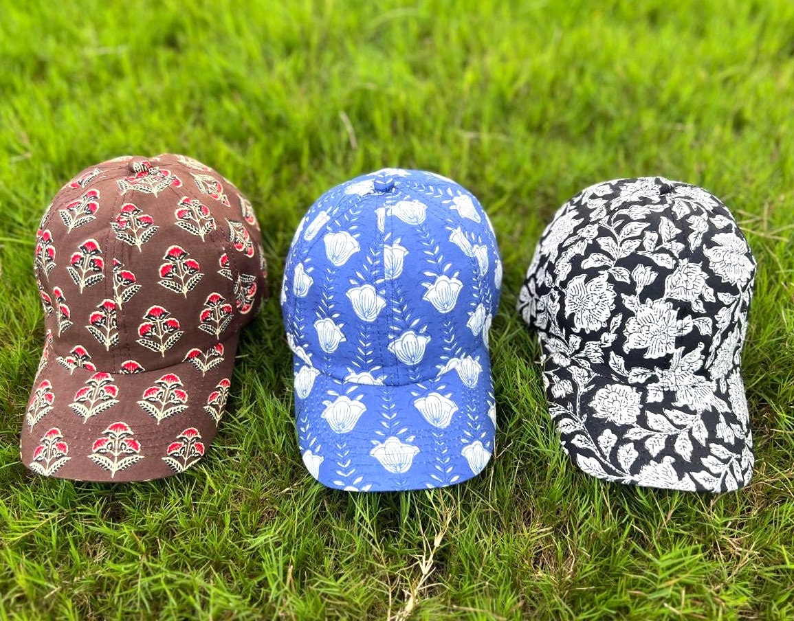 Hand Block Printed Cotton Baseball Cap: Lightweight Floral Fashion Hat ...