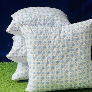 Block Printed Cotton Cushion Cover: 18x18 Throw Pillow