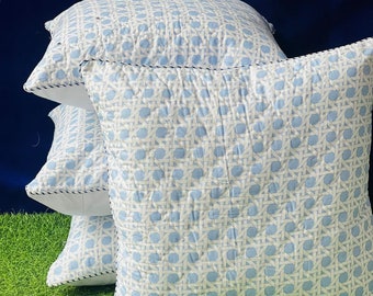 Block Printed Cotton Cushion Cover: 18x18 Throw Pillow