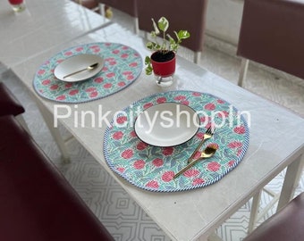 Floral Block Print Placemats: Handmade Cotton Wedding Table Decor