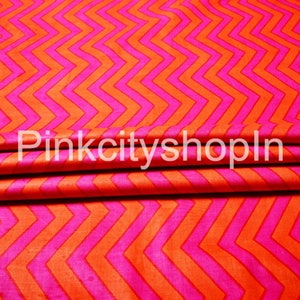 Orange Zigzag Stripe Cotton Fabric: Hand Block Printed Dress Material
