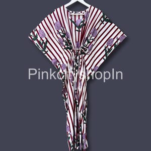 Hand Block Print Cotton Kaftan: Floral Maxi Dress, Beach Cover Up