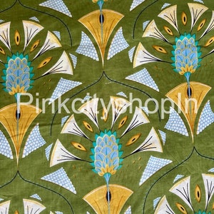 Hand Block Printed Cotton Voile Fabric: Green Palm Tree Print