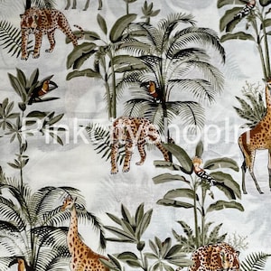 Tiger Print Cotton Fabric, Forest With Tiger Fabric, 100% Cotton Fabric, Dress Making Fabric, Upholstery Curtain Fabric, Home Decor