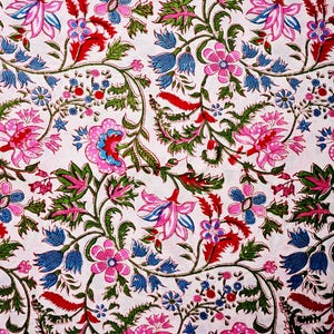 Floral Hand Block Print Cotton Fabric: Rainbow Dress Fabric By The Yard