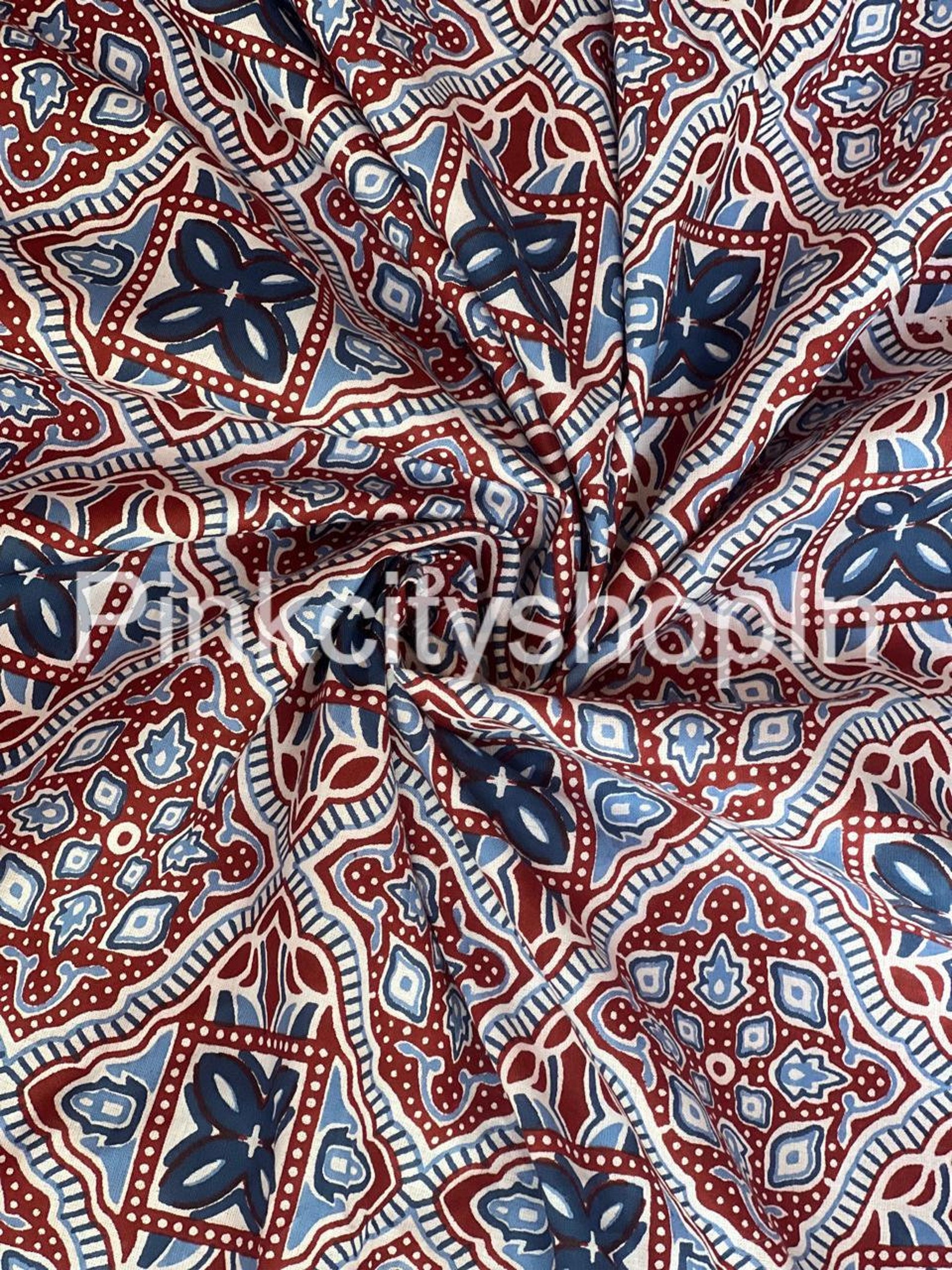 Brown - Kalamkari Block Printing Cotton Precut Fabric (1.8 meter)