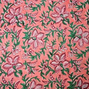 Block Print Floral Cotton Fabric: Peach Rainbow Sewing Material