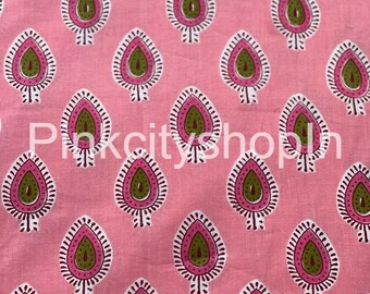 Indischer Blockdruckstoff, Stoff für die Herstellung von Damenkleidern, Stoff von der Werft, indischer Vintage-Baumwollstoff, Stoff für Heim