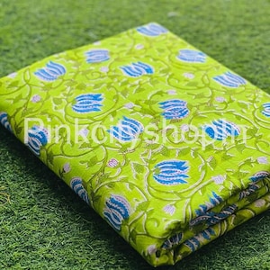 Indian Block Print Cotton Fabric: Floral Dressmaking Material
