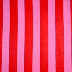 Pink & Red Stripe Cotton Fabric: Hand Block Printed Textile By The Yard